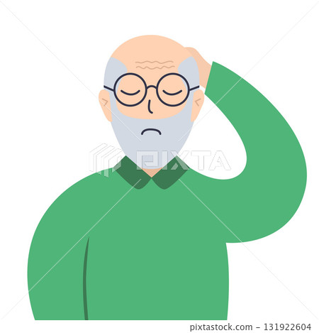 Puzzled and confused  elderly man holds his head. 131922604