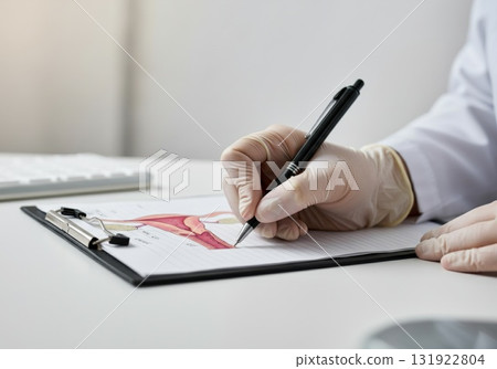 Medical professional illustrating pregnancy anatomy on clipboard with detailed notes and diagrams Medical professional illustrating pregnancy anatomy on clipboard with detailed notes and diagrams 131922804