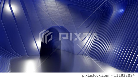 3d rendering. Concrete construction. A long corridor with holes on the sides into which light breaks through. Interior illustration 131922854