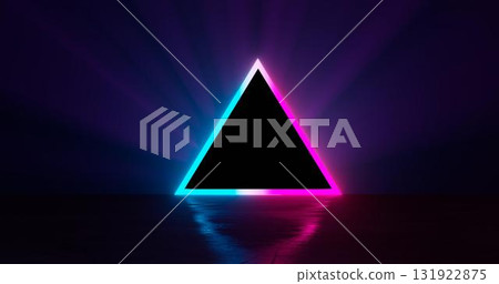 3d rendering illustration. Neon square in LED lighting against the background of rays from a searchlight. For your creativity. 131922875