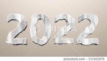 3d rendering. New year 2022 date made of white fur with gray stripes isolated on white background. Graphic illustration for your design. 3d rendering. New year 2022 date made of white fur with gray stripes isolated on white background. Graphic illustration for your design. 131922876