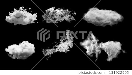 3d rendering. Realistic fluffy dense clouds on a black background. Element for your creativity 131922905