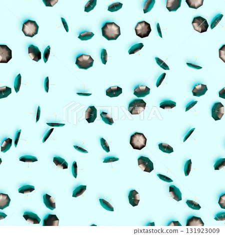 3d rendering. Seamless pattern of umbrellas from rain or sun, scattered at random. 131923009