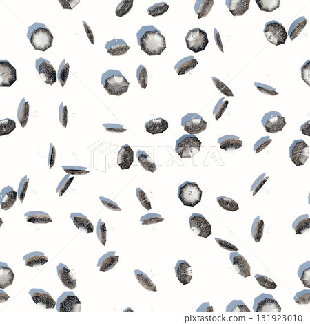 3d rendering. Seamless pattern of umbrellas from rain or sun, scattered at random. 131923010