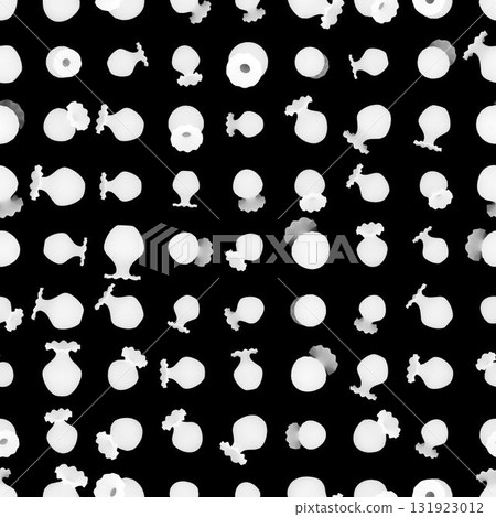 3d rendering. Height map. Seamless pattern of marble vases scattered at random. 131923012