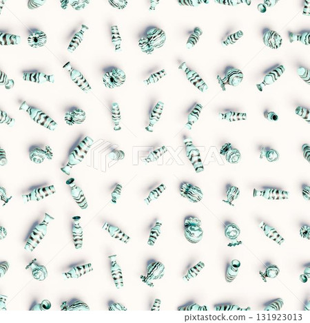 3d rendering. Seamless pattern of marble vases scattered at random. 131923013