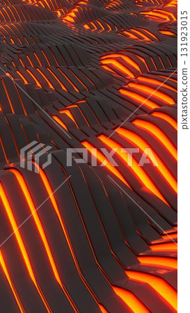 3d rendering. Embossed surface of foam strips of peaks and troughs. Neon lights. High tech background. 131923015