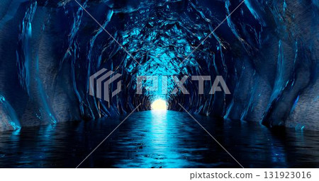 3d rendering. Ice cave entrance. frozen tunnel with icy walls of blue ice. 131923016