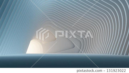 3d rendering. Concrete construction. A long corridor with holes on the sides into which light breaks through. Interior illustration 3d rendering. Concrete construction. A long corridor with holes on the sides into which light breaks through. Interior illustration 131923022