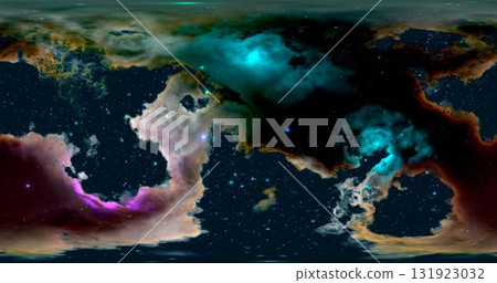 3d rendering. Space background with nebula and stars. Environment 360 HDRI map. Equirectangular projection, spherical panorama. 3d rendering. Space background with nebula and stars. Environment 360 HDRI map. Equirectangular projection, spherical panorama. 131923032