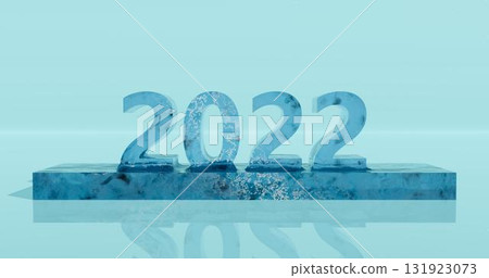 3d rendering. Ice sculpture of the new year 2022 on a rectangular podium on a blue background. 3d rendering. Ice sculpture of the new year 2022 on a rectangular podium on a blue background. 131923073