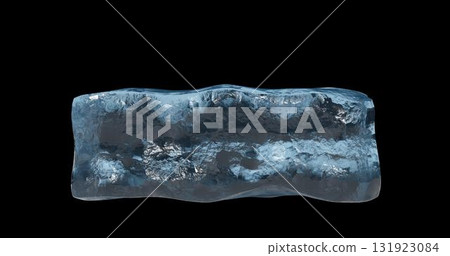 3d rendering. A piece of blue transparent ice on a black isolated background. Element for your design. 131923084