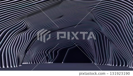3d rendering. Concrete construction. A long corridor with holes on the sides into which light breaks through. Interior illustration 131923190