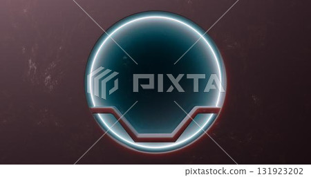 3d rendering. A marble wall with a niche and chambers in it, illuminated with neon light. 131923202