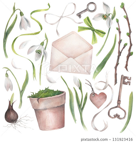 snowdrop, flower, envelope 131923416
