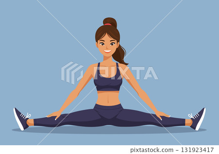 Woman sport wide leg stretching exercise Woman sport wide leg stretching exercise 131923417