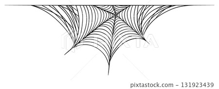 Halloween Spider Web Black Lines Vector Illustration, Isolated Decorative Spooky Divider or Scroll Design Element 131923439