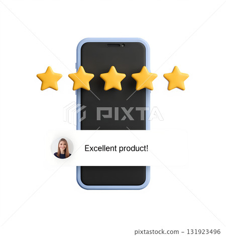 Modern smartphone isolated, screen displaying a perfect 5 star rating for e-commerce and service concepts 131923496