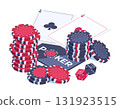 Isometric gambling concept. Poker mobile app, online casino with cards, dice and chips, internet poker game flat vector illustration. Isolated gambling scene 131923515