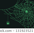Spooky spider web decor. Halloween horror hanging spider web, October party flat vector background illustration. Cartoon Halloween spider web 131923521