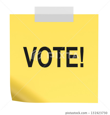 Vote, note on yellow sticky paper. 3D rendering 131923730