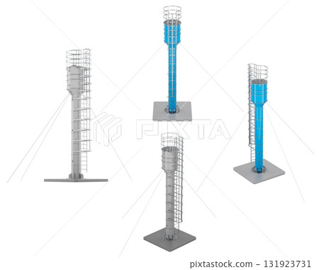 Water tower with ladder, different angles. 3D rendering Water tower with ladder, different angles. 3D rendering 131923731