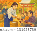濁酒節期間，巫女和教民為參拜者奉上濁酒 131923739