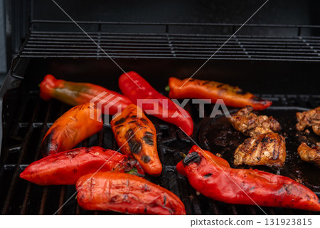 Grilled Chicken and Red Peppers on a Summer Barbecue Grilled Chicken and Red Peppers on a Summer Barbecue 131923815