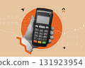 Art collage for digital payments, card terminals, and modern transaction technologies. Concept fintech, retail and e-commerce in a cashless economy. 131923954
