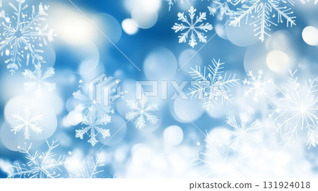 Blue and white gradient background with snowflakes and soft bokeh for festive celebrations 131924018