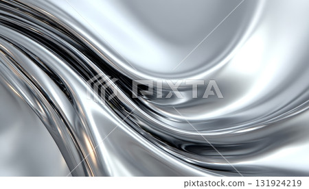 Swirling Silver Metallic Abstract with Shimmering Chrome Curves and Textured Reflections Design 131924219