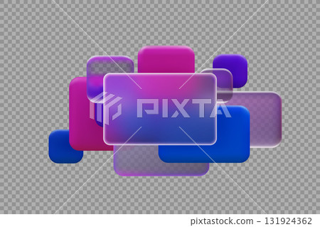 3D squares and rectangles in glass morphism style, transparent matt frame, text space, vector UI UX button interface 131924362