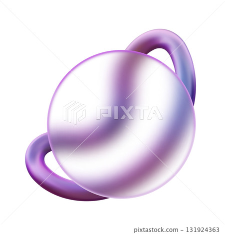 3D round frame in glass morphism style, vector transparent matt circle plate text space with purple floating ring UI UX 131924363