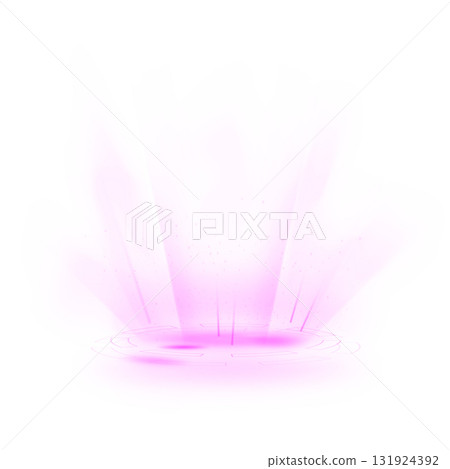 Pink futuristic circle portal, magic round teleport with glow rays and sparks, energy rings light aura, virtual reality 131924392