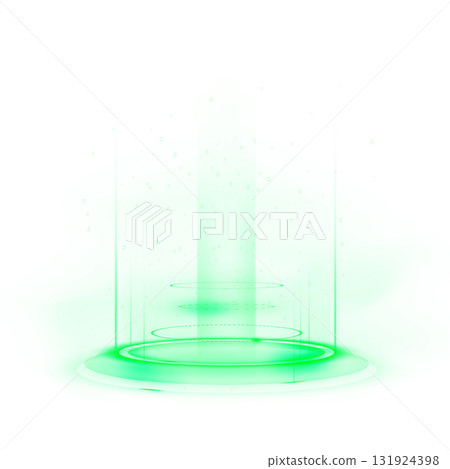Green portal with a round ring of light, neon energy beams, and holographic gate. Green portal with a round ring of light, neon energy beams, and holographic gate. 131924398