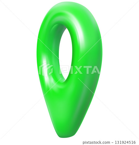 GPS navigation icon, bright green, side view, realistic 3D map pin icon. 131924516