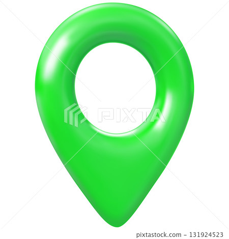 Realistic 3D map pin icon, bright green, with highlights, front view. Realistic 3D map pin icon, bright green, with highlights, front view. 131924523