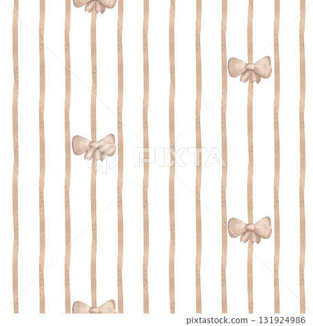 Seamless striped pattern. Subtle brown watercolor stripes and bows. A simple and straightforward print for pillows, tablecloths, and other fabrics 131924986