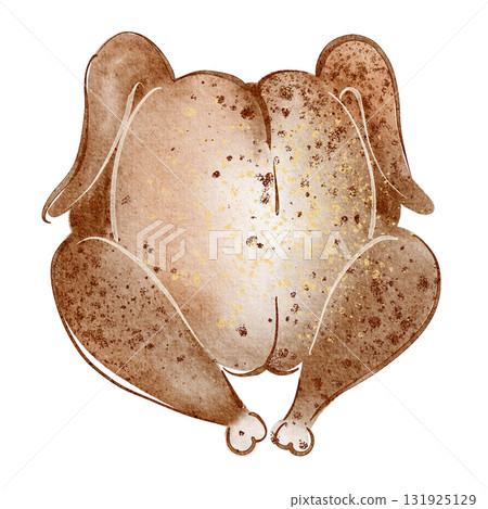 Watercolor cartoon illustration of a roasted turkey meal. Perfect for Thanksgiving, dinner, feast, holiday, culinary projects, menu design, invitations, and food art. Isolated on white background. Watercolor cartoon illustration of a roasted turkey meal. Perfect for Thanksgiving, dinner, feast, holiday, culinary projects, menu design, invitations, and food art. Isolated on white background. 131925129