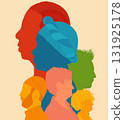 Unity and equality represented through colorful multicultural human silhouettes in profile 131925178