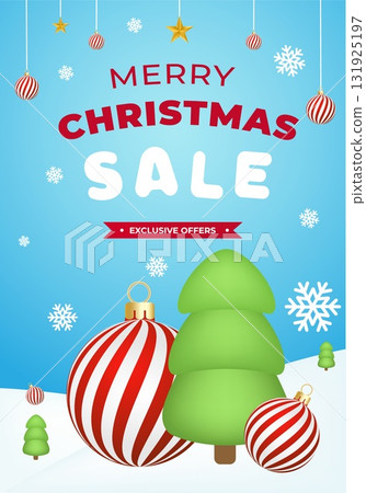 Festive winter scene featuring snow, glowing string lights overhea 131925197