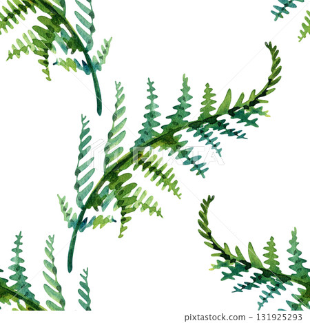 Fern Leaf Seamless Pattern Watercolor Background Illustration, Seamless pattern with green leaves of fern, watercolor background, hand-painted, forest design 131925293