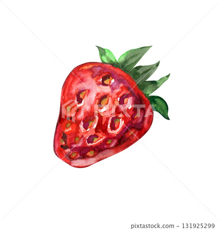Watercolor Strawberry Illustration. Hand-drawn fresh food design element isolated on a white background. 131925299