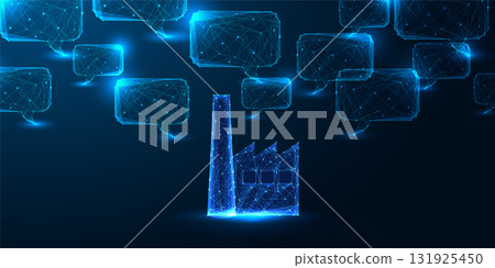 Smart industry communication with glowing factory and digital speech bubble network Smart industry communication with glowing factory and digital speech bubble network 131925450