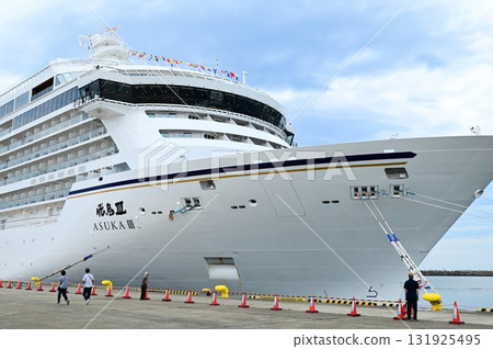 Morning at Miyako Port: Luxury cruise ship Asuka III's first port call 131925495
