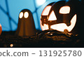 Animated Halloween pumpkin moves fearfully on the ground 131925780