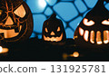 Halloween pumpkins in silhouette at scary night 131925781