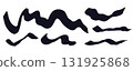 Black textured wavy grunge ink drawing brush strokes with texture. Abstract hand drawn brushstroke squiggle lines for graphic design, paintbrush waves 131925868