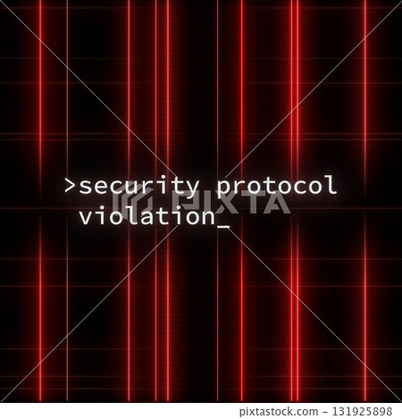 Cybersecurity Warning Screen with Red Laser Beams and Error Message 131925898