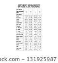 Men size chart inches fractions chest waist hips shoulder sleeve S M L XL reference sewing tailoring fitting global  131925987